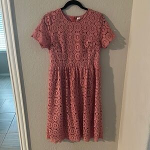 Pink Lace Short Sleeve Dress